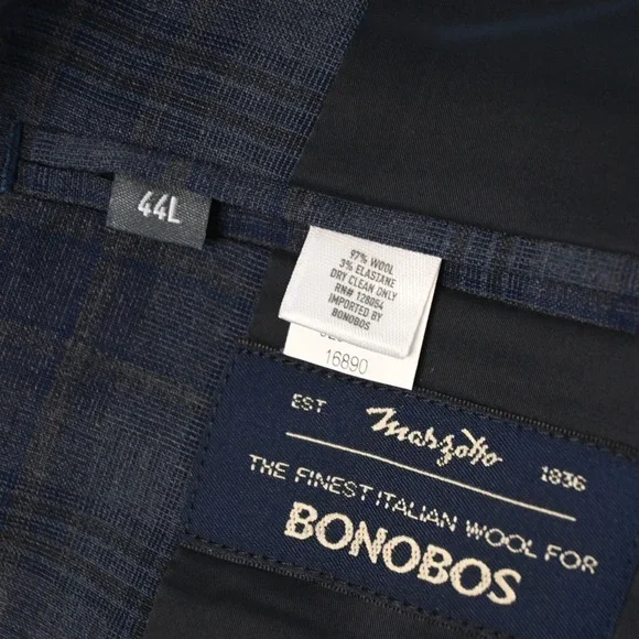 Bonobos 44L Plaid Marzotto Wool Zip Pocket Soft Shoulder Suit Jacket Sport Coat